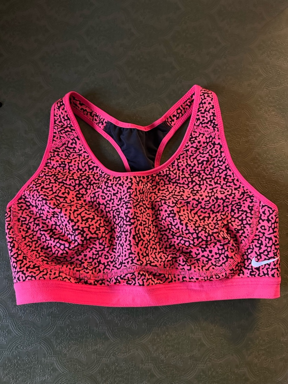 Nike Pink and Black Patterned Racerback Sports Bra